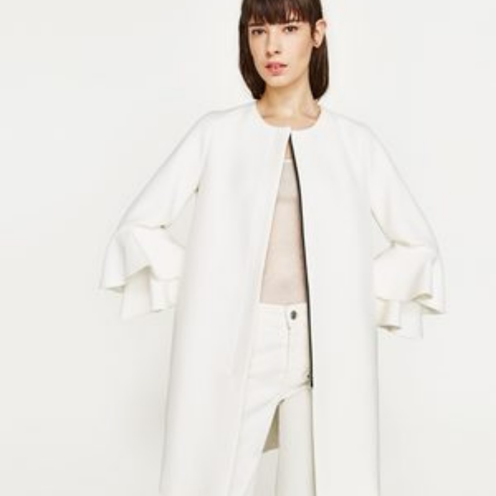 Zara Jacket NWT double ruffle sleeve (S) WHITE